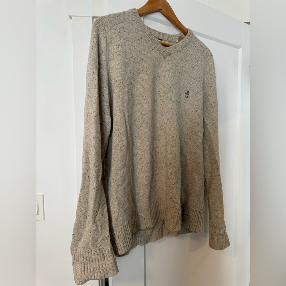 Penguin Lambswool V neck Sweater - heather grey - large